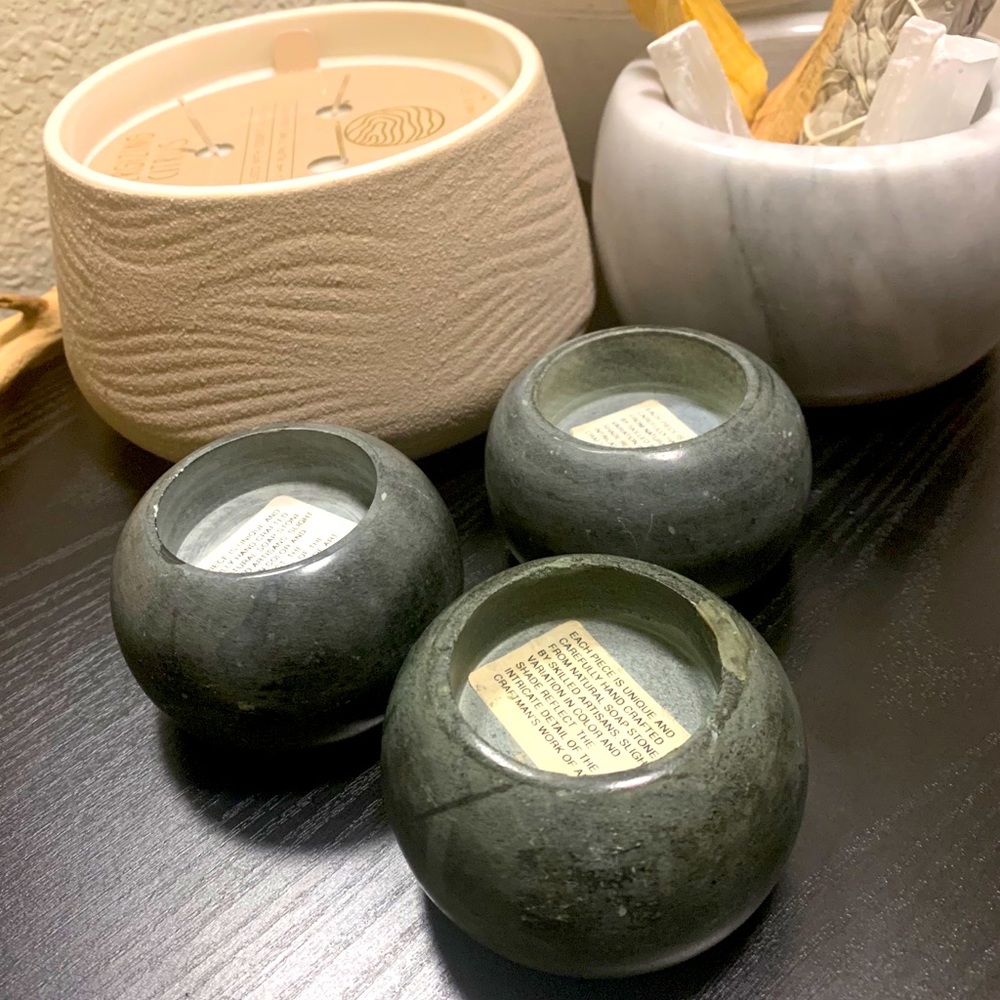 Vintage stone tea light candle holders